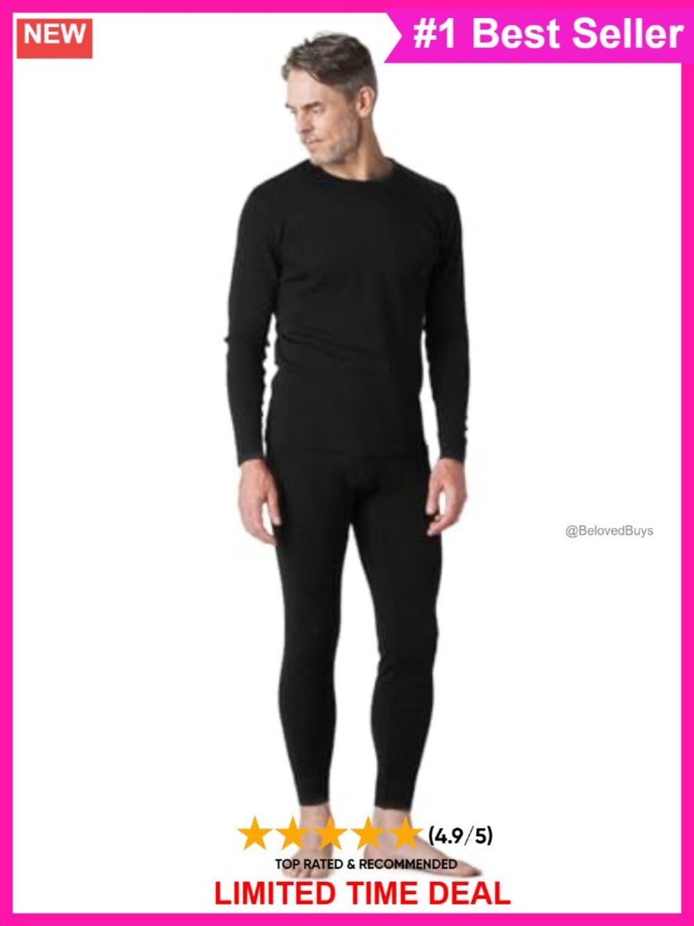 Men's 100% Merino Wool Thermal Base Layer Set Long John Lightweight